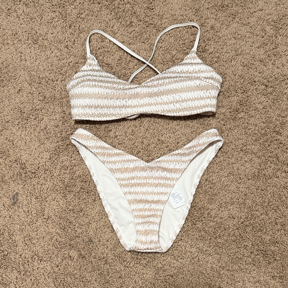 Hollister Cream and Tan Bikini top and bottom